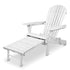 Wooden Outdoor Beach Chair Adirondack Style Armchair with Ottoman - White